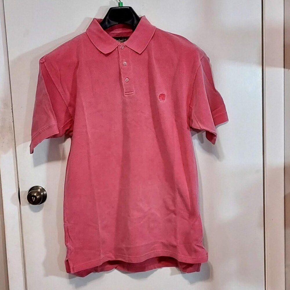 Timberlands Mens Coral Short Sleeve Polo sz L made in Italy Logo Golf Casual